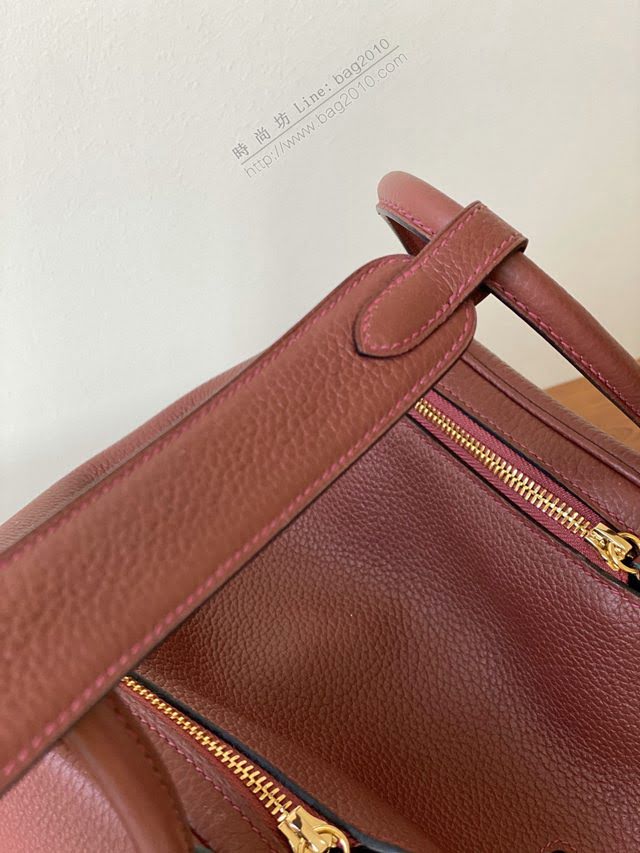 Hermes女包 愛馬仕lindy togo皮 金扣 銀扣 Hermes手提肩背包 酒紅  am1953